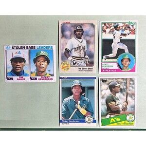 1982-85 Rickey Henderson Oakland A’s - 5 Card Lot Topps & Fleer